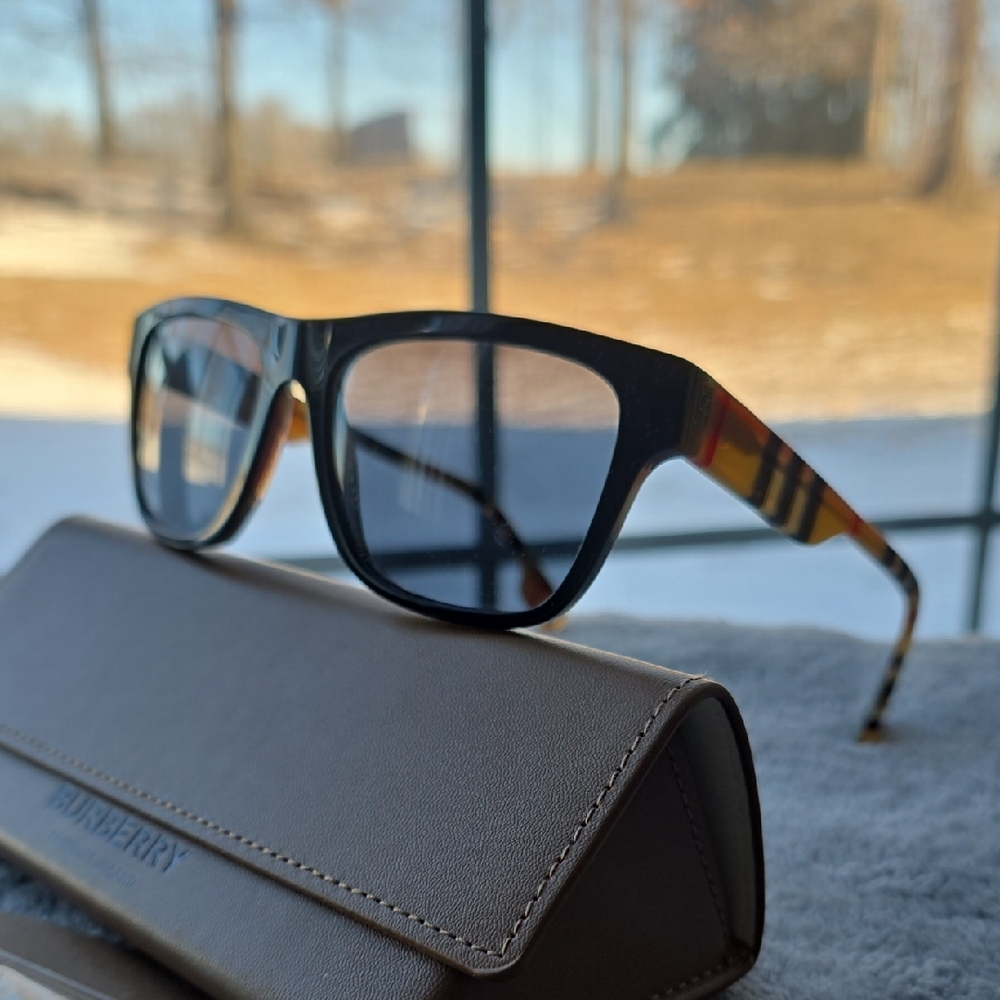 Burberry Black Sunglasses with Plaid Accents